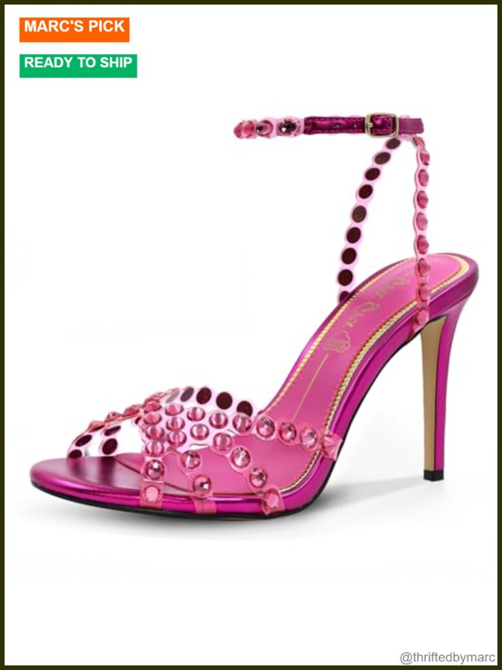 Rhinestone Clear Strappy Stiletto Heels Women's Prom Party Shoes PVC Faux